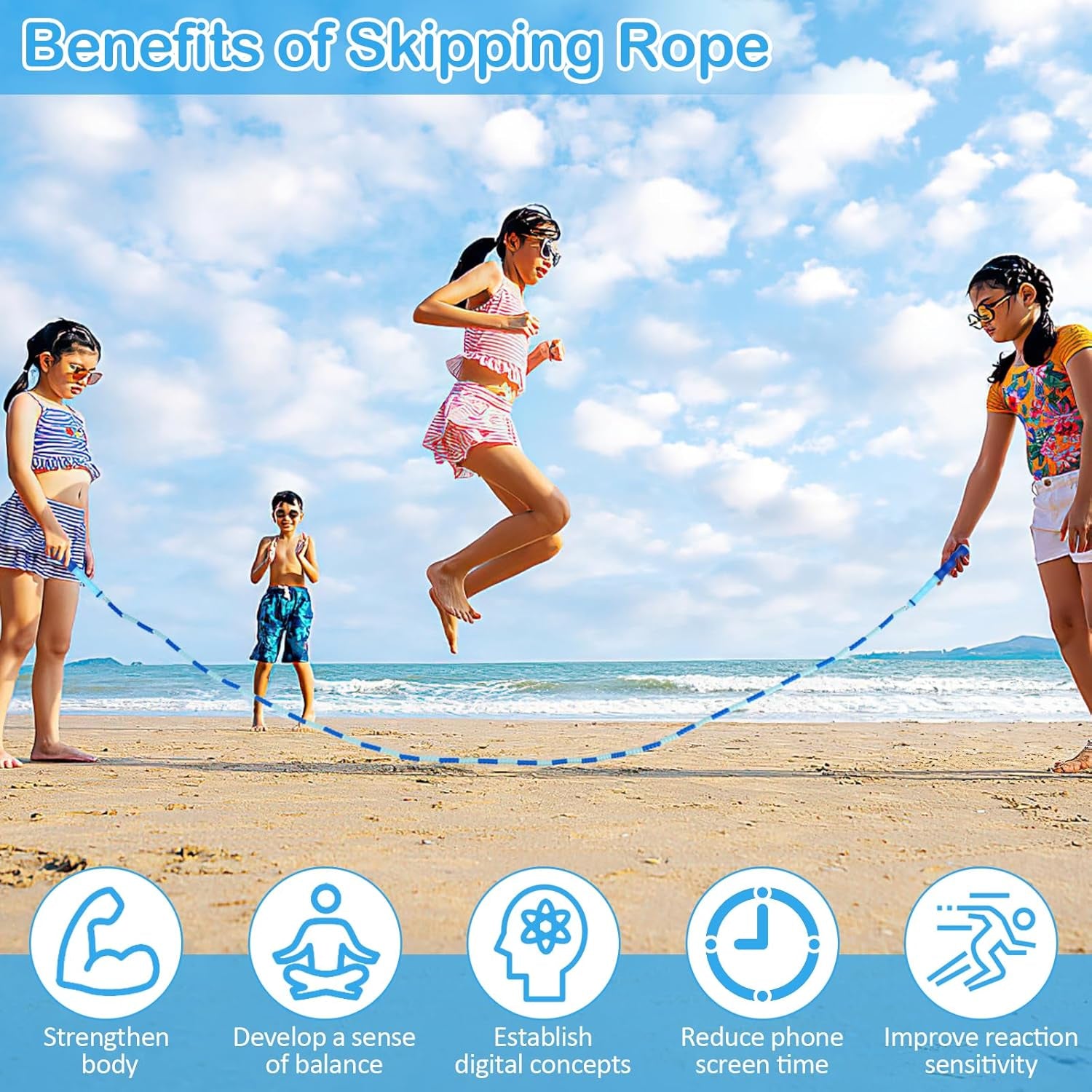 Jump Rope for Kids, Adjustable Jump Ropes for 4 5 6 7 8 10 12, Tangle Free Jumping Rope Age 8-12, Segmented Soft Beaded Skipping Rope for Women Fitness