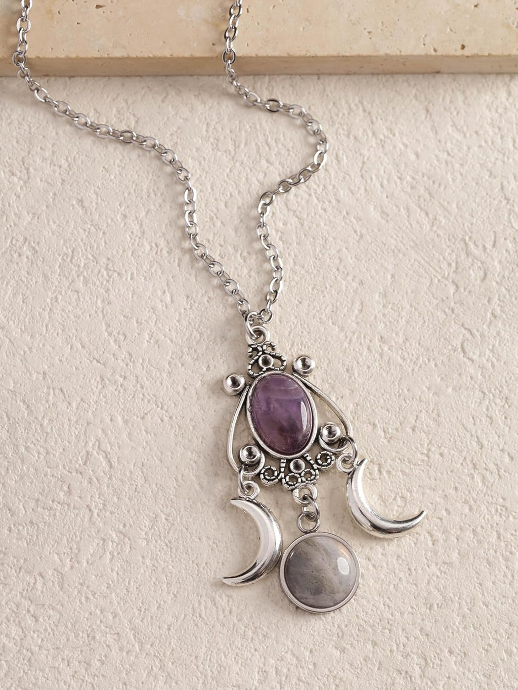 Gothic Crescent Moon Crystal Necklace, Gothic Vintage Boho Necklace, Goth Jewelry, Christmas Jewelry Gift for Women