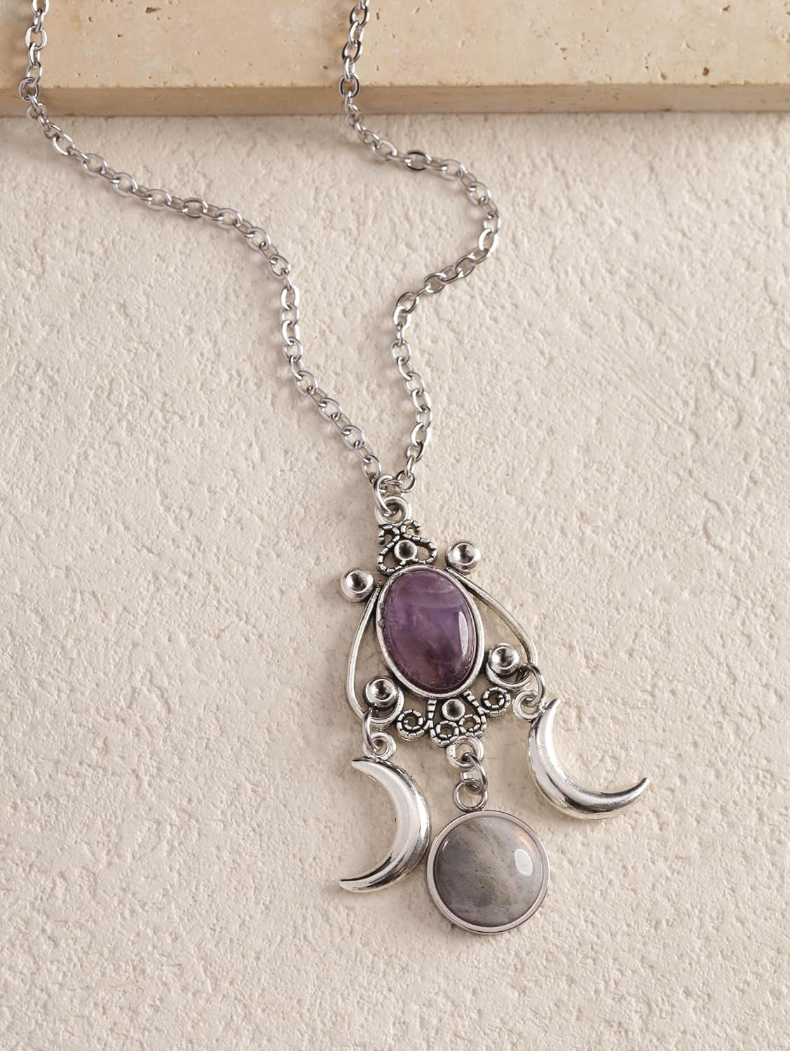 Gothic Crescent Moon Crystal Necklace, Gothic Vintage Boho Necklace, Goth Jewelry, Christmas Jewelry Gift for Women