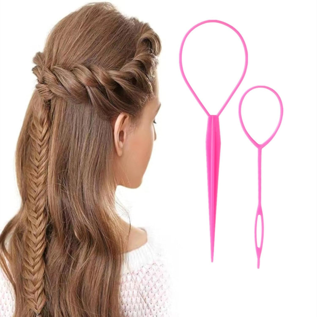 6Pcs Topsy Tail and Hair Loop Styling Tool Set - Ponytail Makers, French Braid Loops in Large and Small, Hair Pull through Tools (Pink, Blue, Purple) for Women and Girls