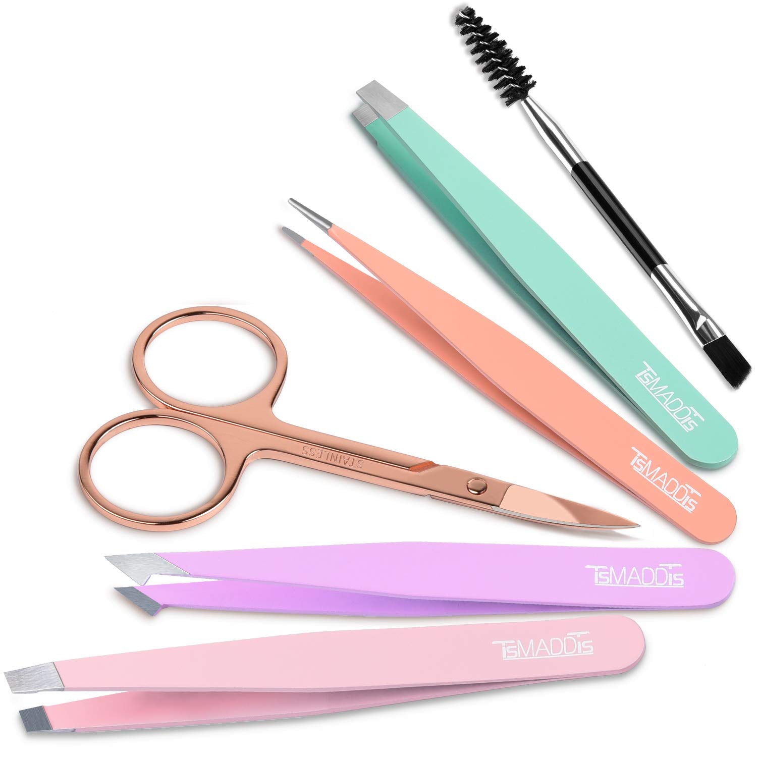 6 Pcs Tweezers Set for Women, Eyebrow Tweezers with Curved Scissor for Ingrown Hair, Hair Plucking Daily Beauty Tools with Leather Travel Case