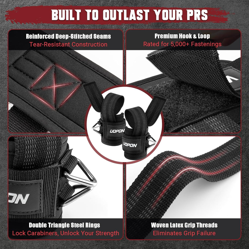 Weight Lifting Straps with Rings, 2 in 1 Wrist Straps for Weightlifting and Cable Machine with Double Triangle Rings and Non-Slip Latex Thread, Lifting Cuffs for Home Gym Workout