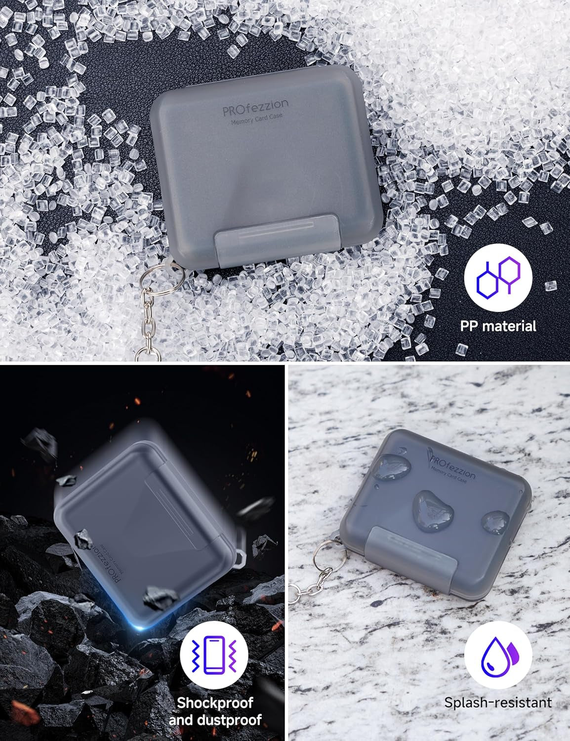 SD Card Holder Case Water-Resistant: Portable 12 Slots Memory Card Case for 8 Micro SD Card & 4 SD/SDXC/SDHC Card, Memory Card Hard Carrying Box Keeper Protector with Rubber Interior Grey