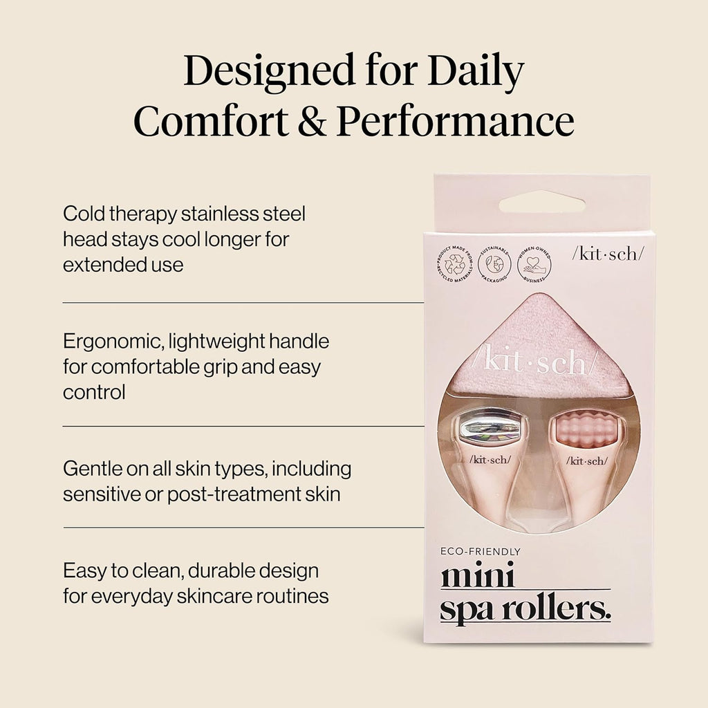 Mini Facial Roller & Ice Face Roller Skin Care Tool Set – Stainless Steel Face Rollers to Reduce Puffiness, Redness & Headaches, Great Irritation Relief & Spa-Like Experience Anywhere - Blush