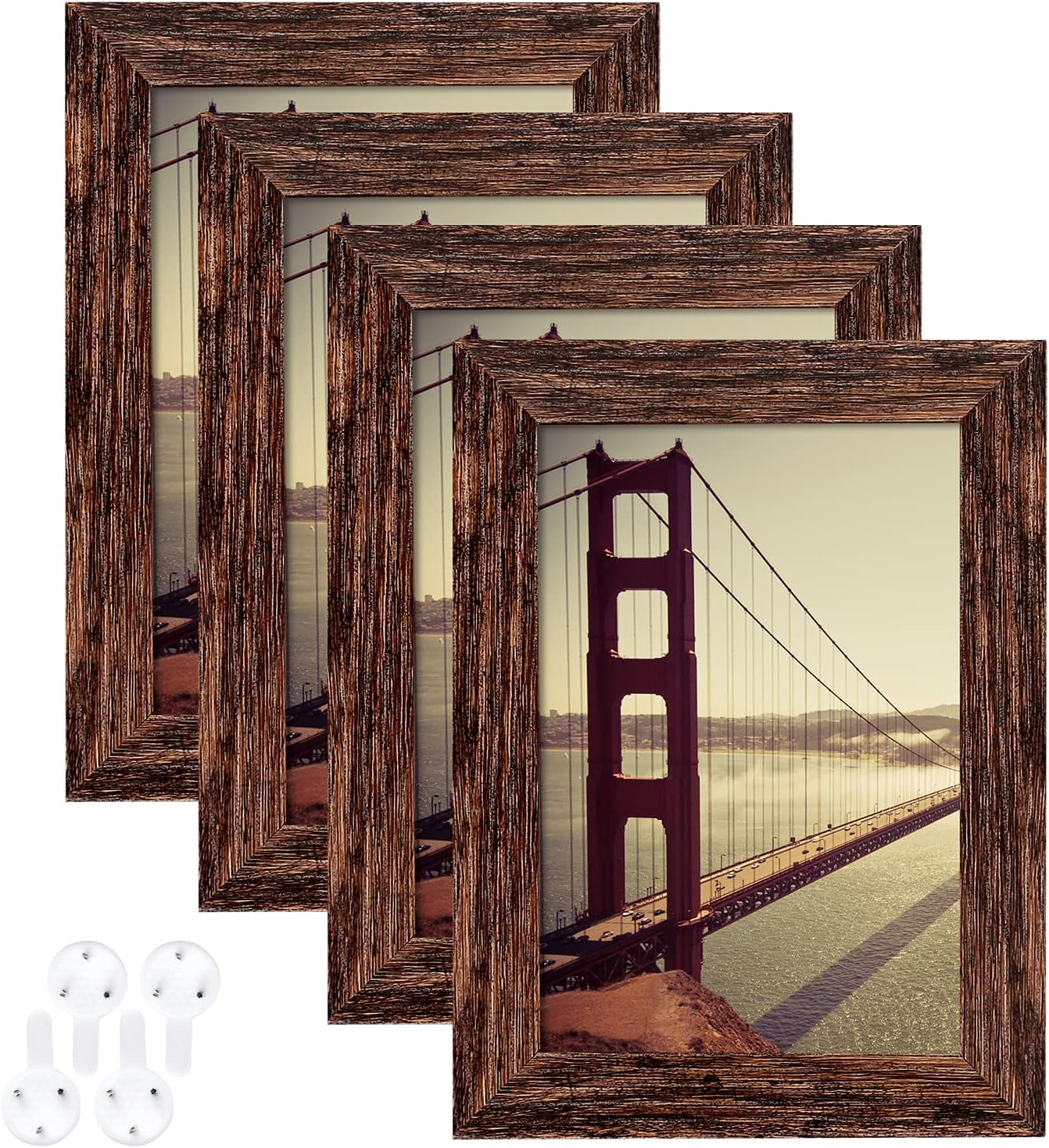 4X6 Picture Frame Distressed Farmhouse Wood Pattern Set of 4,Display 3.5X5 with Mat or 4X6 without Mat,Multicolour