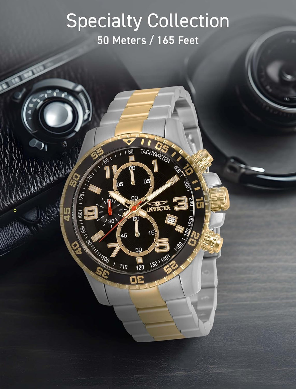 Men'S Specialty Chronograph Textured Dial Stainless Steel Watch
