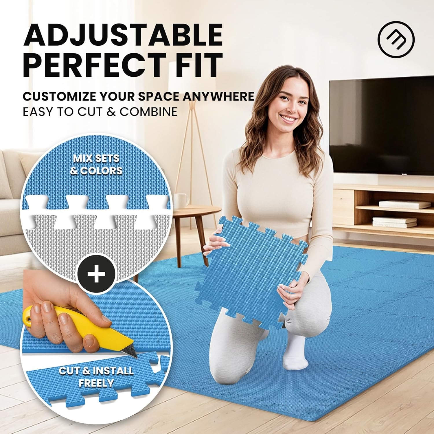 Gym Mats Set - 18 Pcs EVA Interlocking Foam Floor Tiles (12.6"X12.6"X0.4") 18Sqft Protective Gym Flooring Sports Home Workout Exercise Mats Puzzle Garage Fitness Play-Room Pool Treadmill Bike