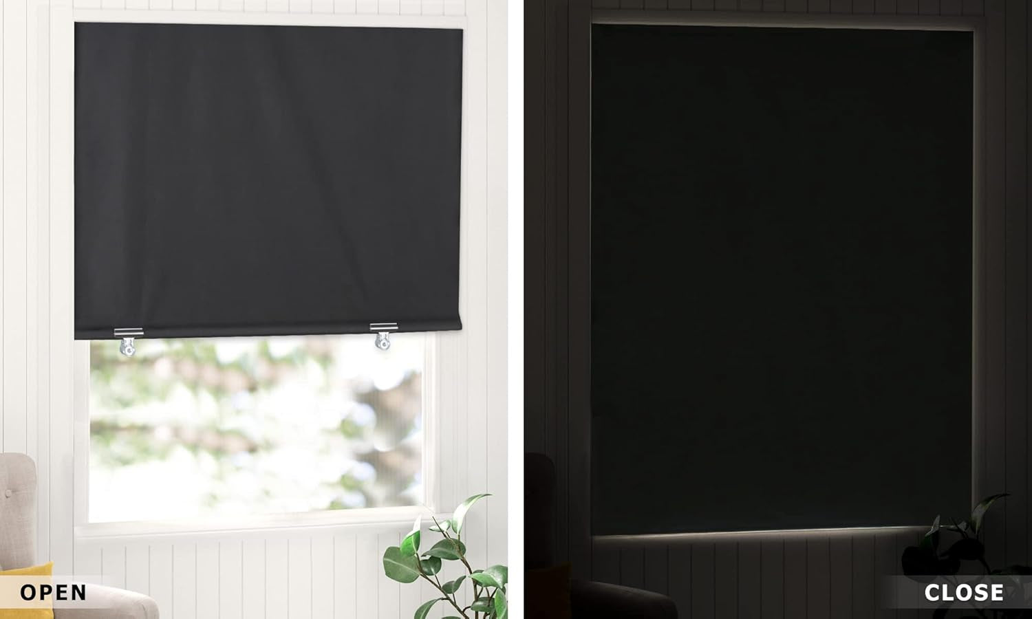 100% Blackout Roller Shades, No Tools No Drill Cordless Blinds for Windows, Thermal Insulated UV Protection Privacy Window Shades for Bedroom (36''W X 72''H, Black)