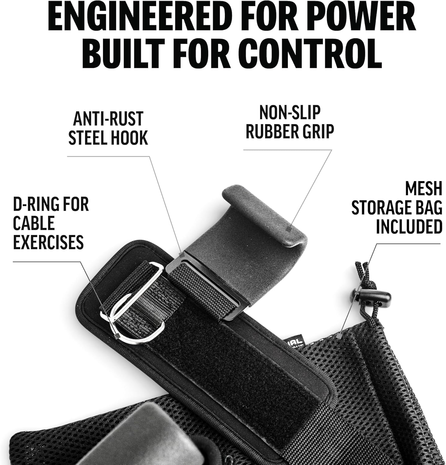 Weight Lifting Hooks (Pair) with D-Ring & Bag, Extra Strong- for Deadlifts, Pull Ups, Rows & Shrugs | Perfect Grip Support with Our Gym Hooks | Reinforced Wrist Straps for Weightlifting, Pull up Grips