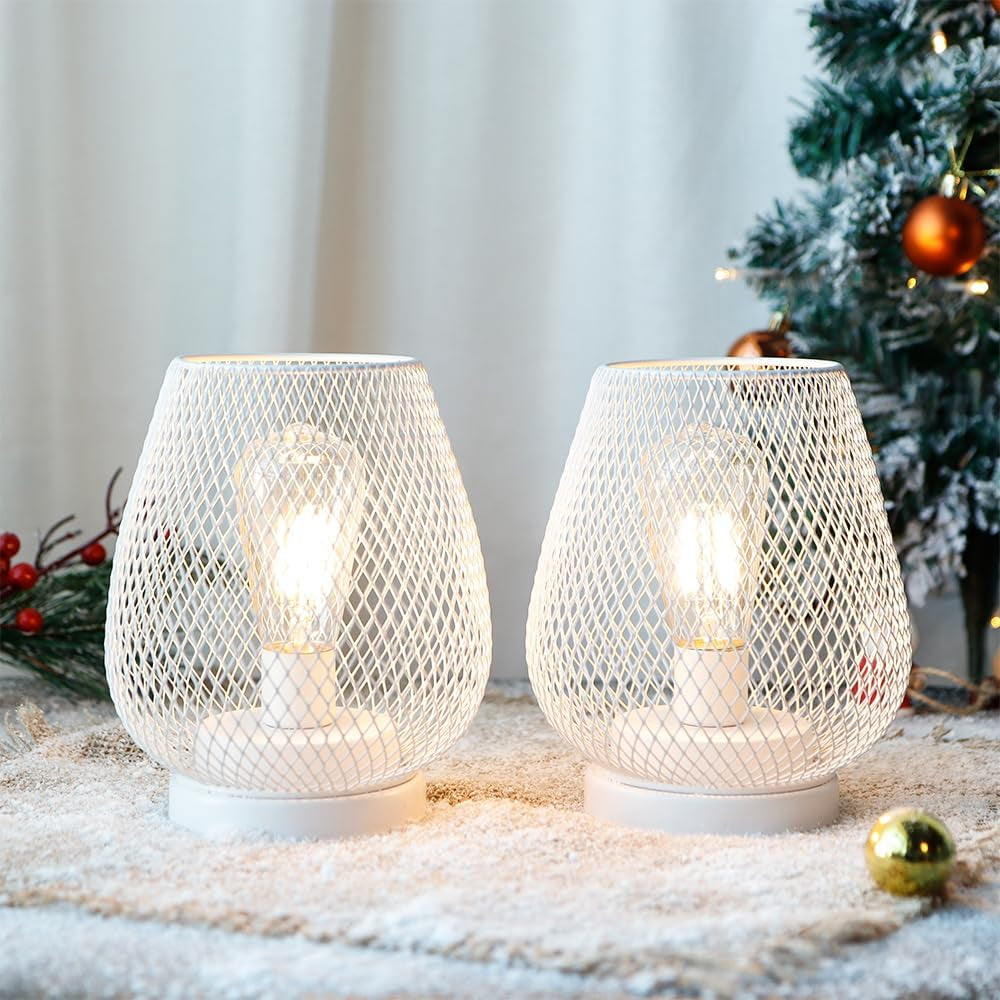 Set of 2 Metal Cage LED Lantern Battery Powered Cordless Accent Light with LED Great for Weddings Parties Patio Events for Indoors Outdoors