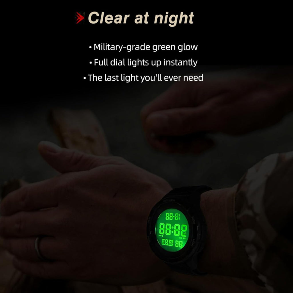 Digital Watch Military Watches for Men Black Tactical Sports Waterproof Men'S Women'S Wrist Watch with LED Backlight Nylon Band Stopwatch,Green