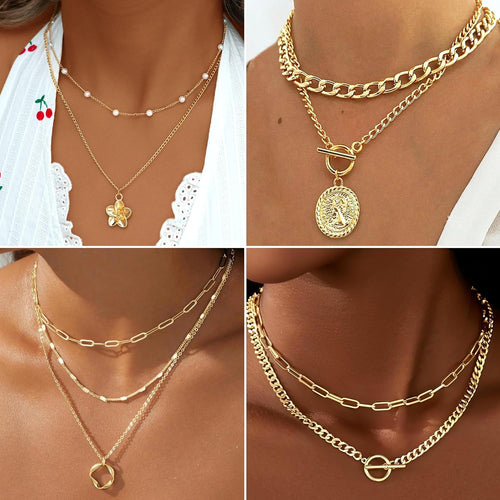 78 Pieces Gold Jewelry Set for Women, 9 Necklace, 24 Bracelet, 22 Earrings, 23 Knuckle Rings Gold Plated Jewerly Set for Women Gift