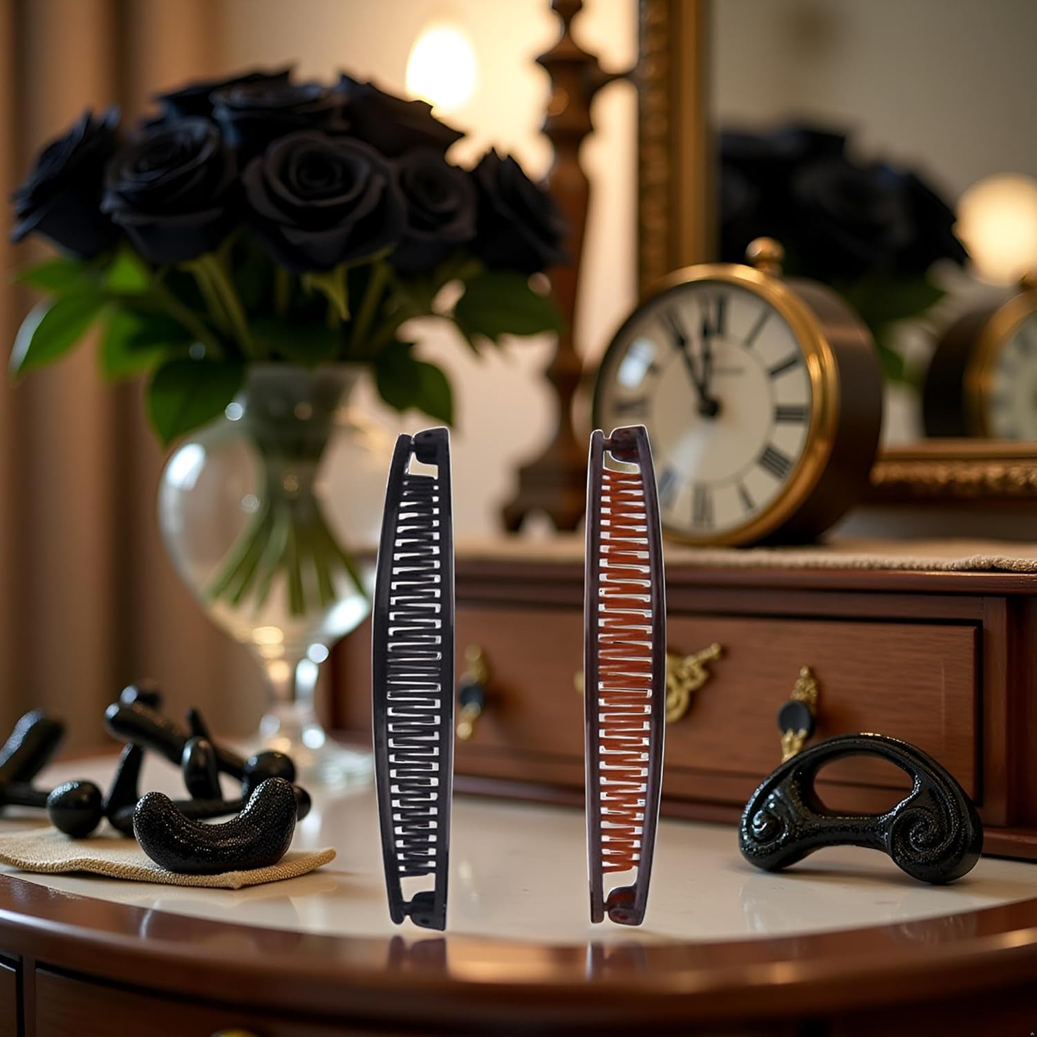 2Pcs Clips Fish Clips Vintage Clincher Combs Tool for Thick Curly Hair Accessories Long Hair Clips Banana Hair Comb Fish Grip Slide Hair Clips Claws Set for Women（Black and Brown）