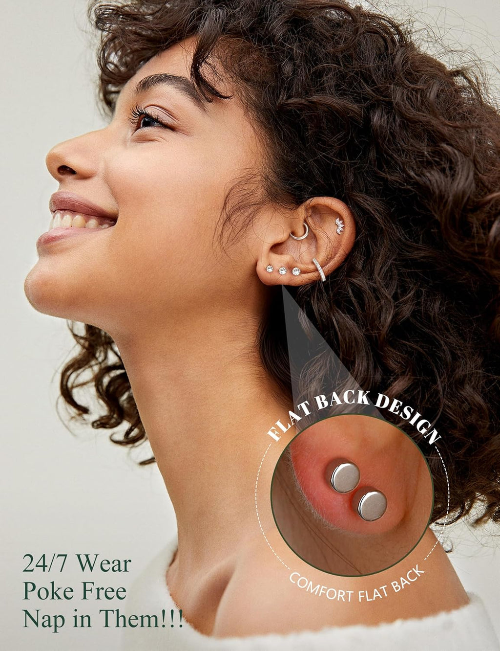 Hypoallergenic Flat Back Earrings for Women Cartilage Earrings Stacks-20G Surgical Stainless Steel Flatback Stud Hoop Earring Set Daith Conch Tragus Helix Piercing Jewelry