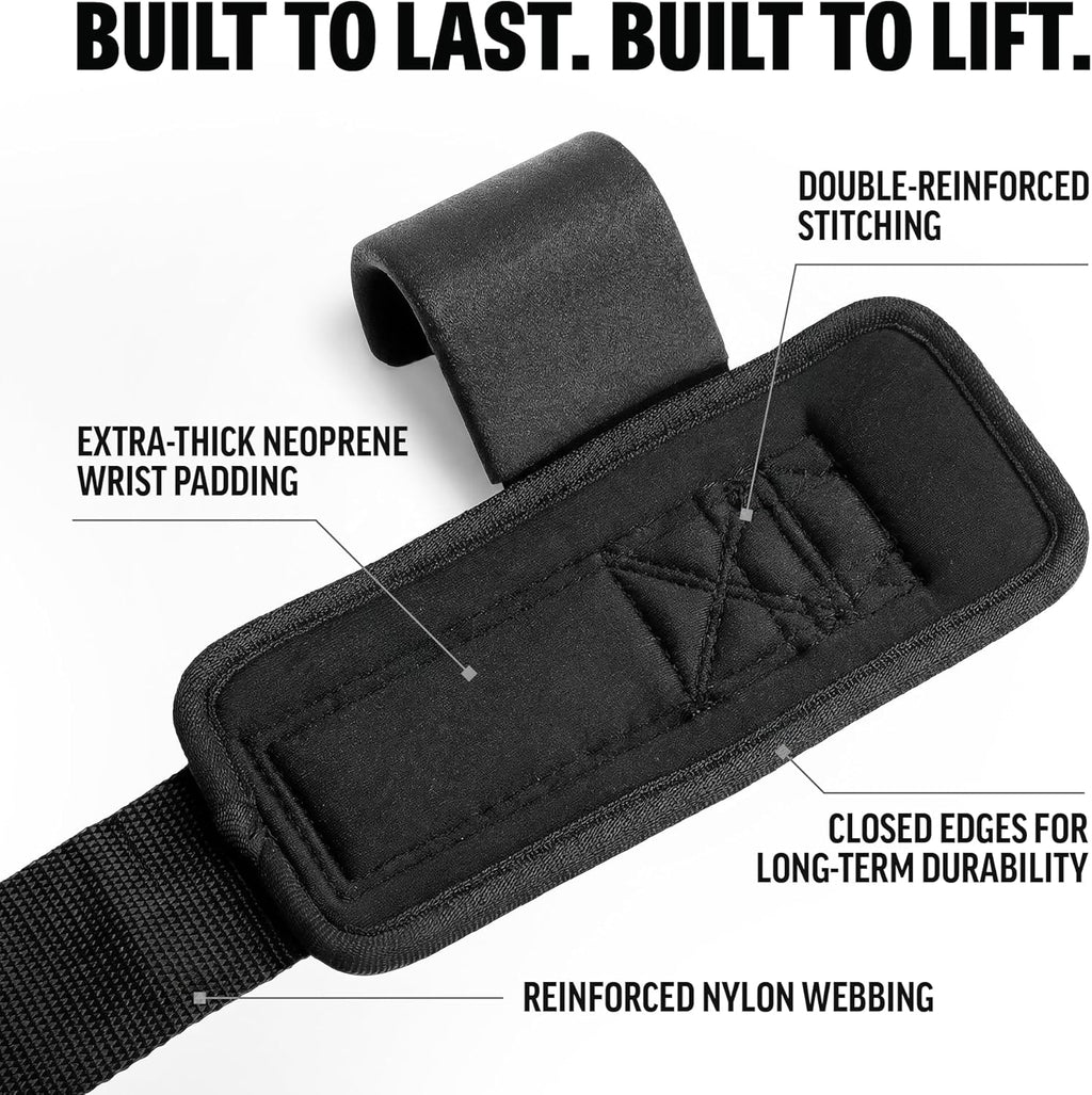 Weight Lifting Hooks (Pair) with D-Ring & Bag, Extra Strong- for Deadlifts, Pull Ups, Rows & Shrugs | Perfect Grip Support with Our Gym Hooks | Reinforced Wrist Straps for Weightlifting, Pull up Grips