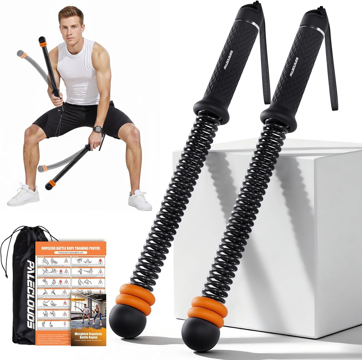 Portable Ropeless Battle Ropes, Adjustable Weights Cordless Battle Ropes for Home Gym with Storage Bag, Weighted Exercise Equipment for Low-Impact Workout, Strength & HIIT, for Men & Women (Black)