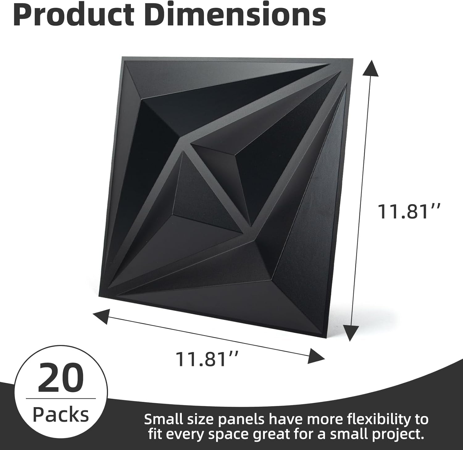 3D Wall Panels for Interior Wall Decor, 3 Layout Options PVC Textured Wall Art Decor for Living Room Bedroom TV Background Gaming Room, 12''X12'', 20 Pcs Black