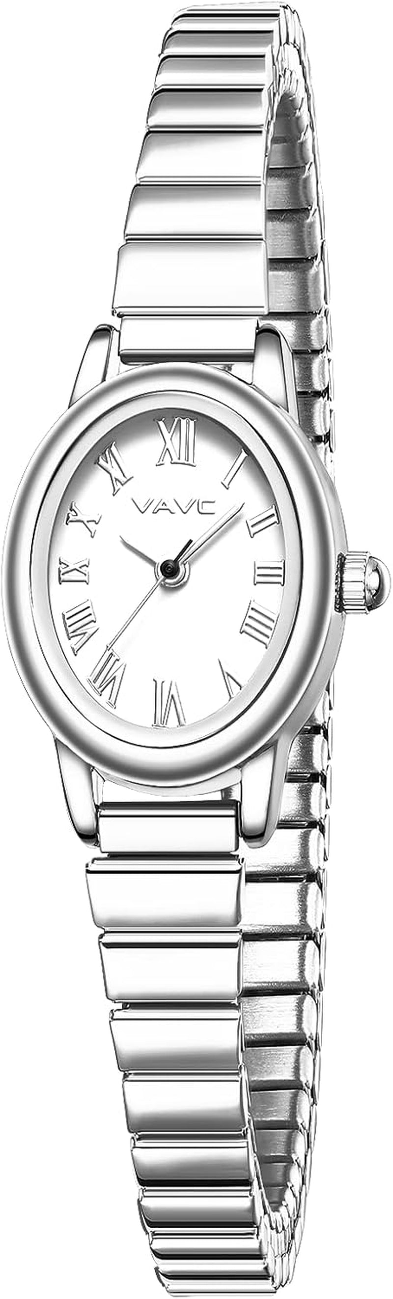 Small Gold Watches for Women,Analog Womens Watch with Stainless Steel Expansion Band,Oval Case Roman Dial,Water Resistant