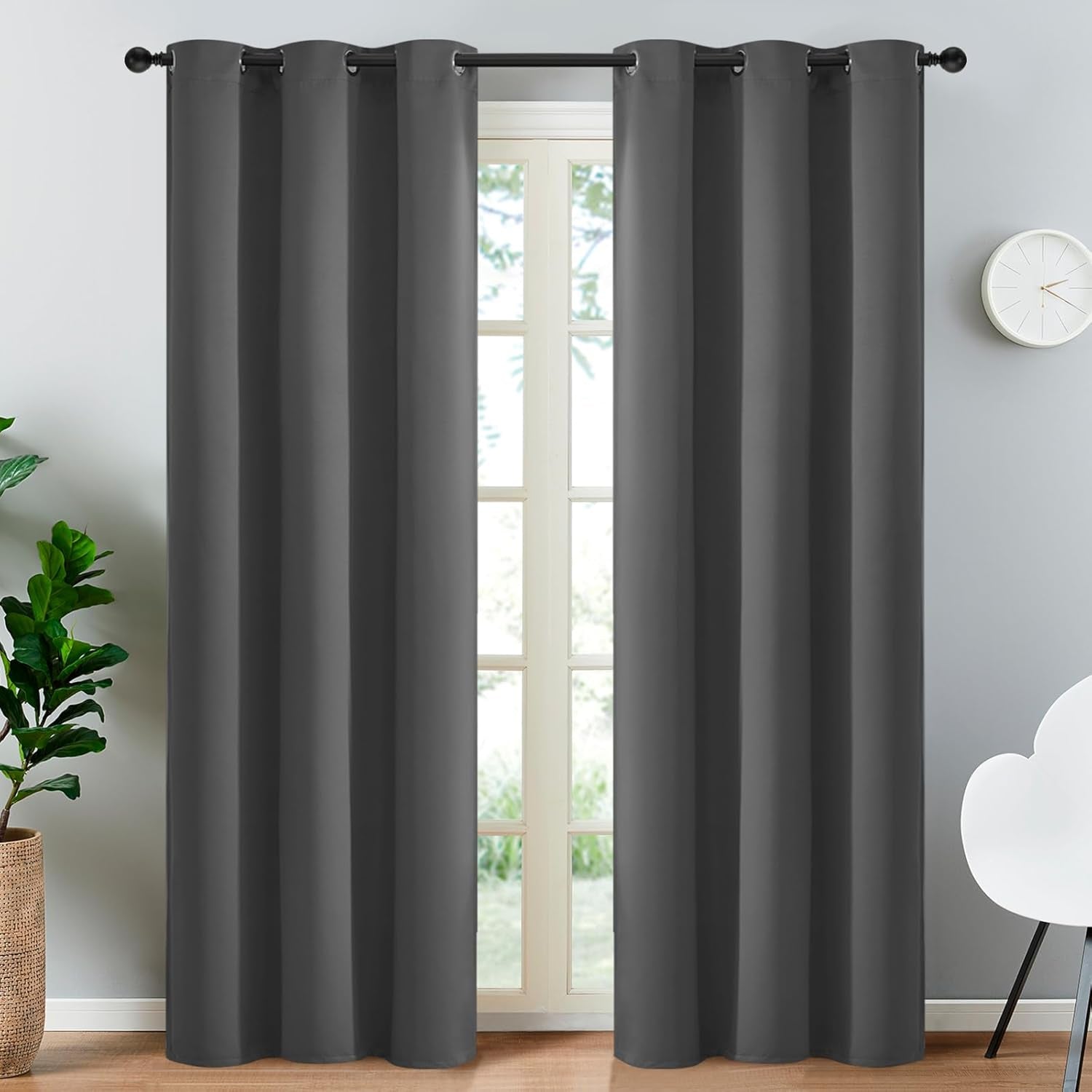 Room Darkening Gray Blackout Curtains 84 Inch Long Light Blocking Thermal Insulated Window Treatment Grommet Drapes for Bedroom Living Room, 52W X 84L, Grey Curtains, 2 Panels