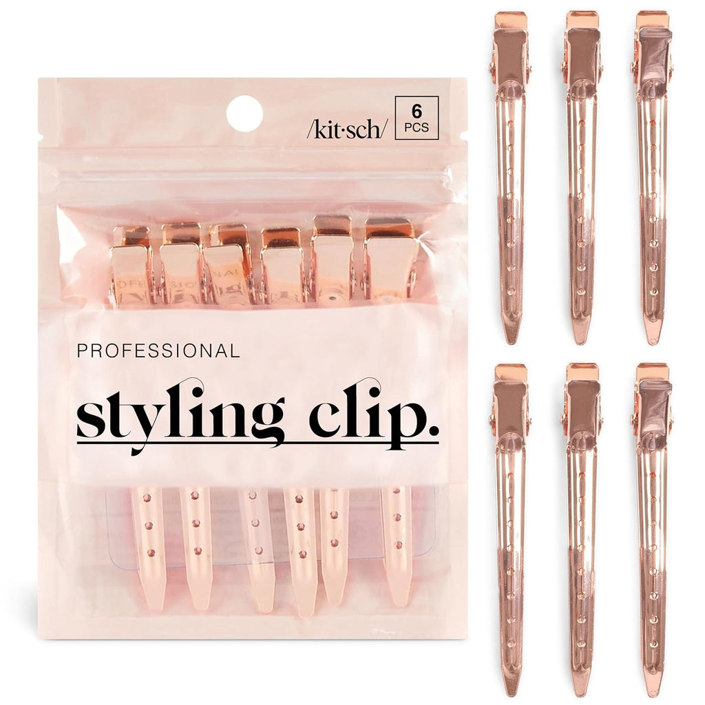 Professional Alligator Clips for Hair Styling – 3.5" Aluminum Hair Sectioning Clips for Salon & Makeup Application | Ideal Gifts for Women – Rose Gold, 6 Pcs