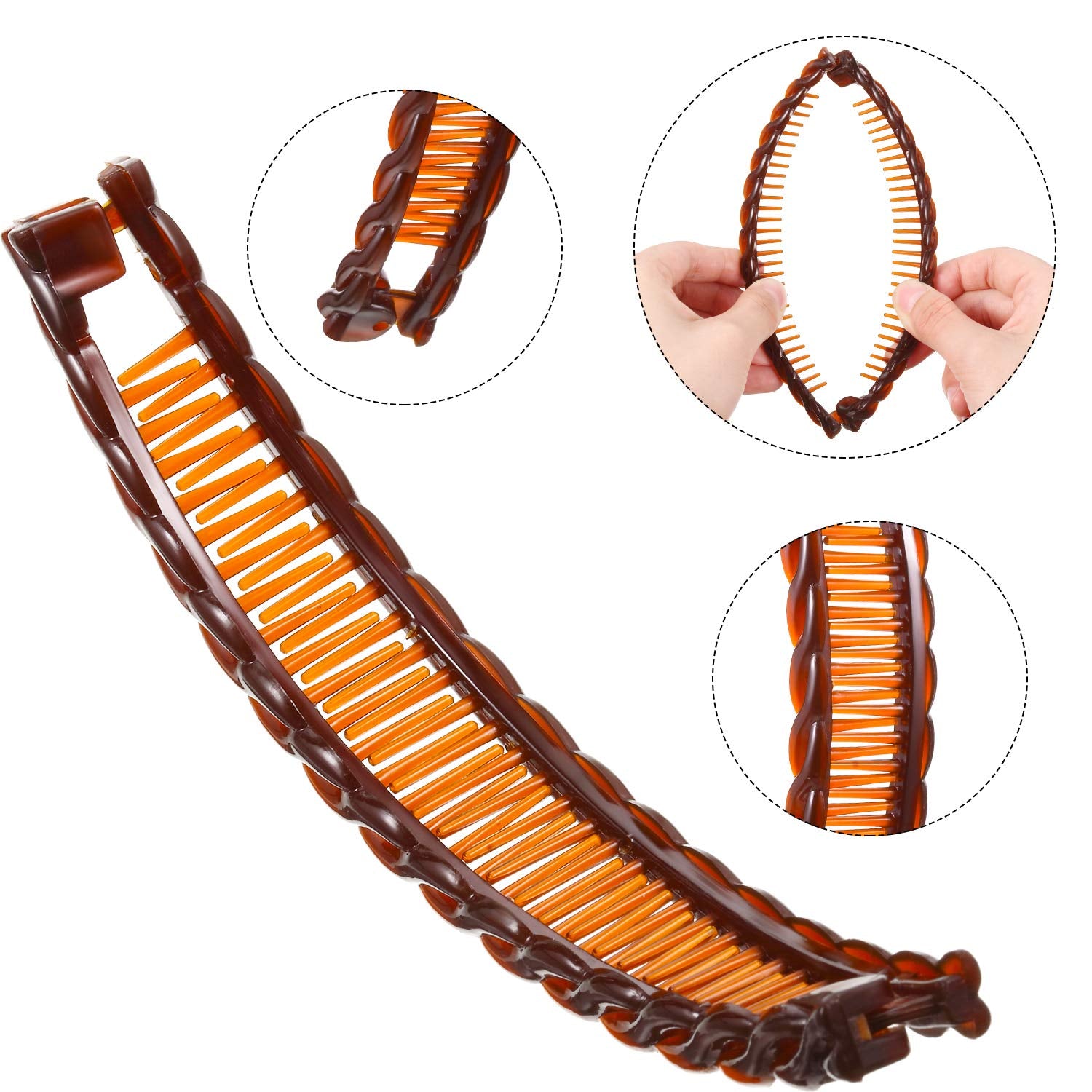 6 Pieces Banana Hair Clip Clincher Combs Clip Fishtail Fish Shape Hair Clip Ponytail Banana Clip Accessory for Women Hair(Black, Brown)