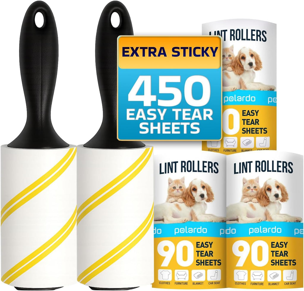 Lint Rollers for Pet Hair, Sticky, Remover for Couch, Clothes Furniture and Carpet. Dog Hair Remover Cat Hair, Animal Fur, Fuzz. 5 Large Lint Rollers