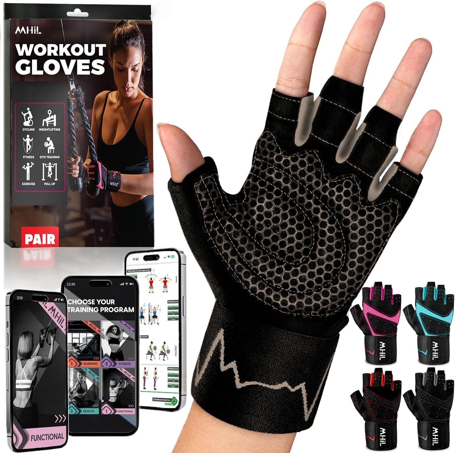 Workout Gloves for Women – Breathable Gym Gloves for Women with Palm Protection and Enhanced Grip – Padded Weight Lifting Glove for Womens with Wrist Wraps Support Weightlifting Exercise Cycling