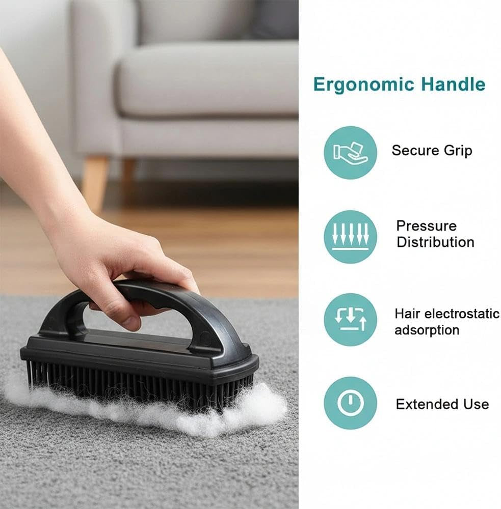 Rubber Pet Hair Removal Brush Lint & Cat Dog Hair Remover Brush Pet Silicone Lint and Debris Remover for Cleaning, Grooming, Home,Black