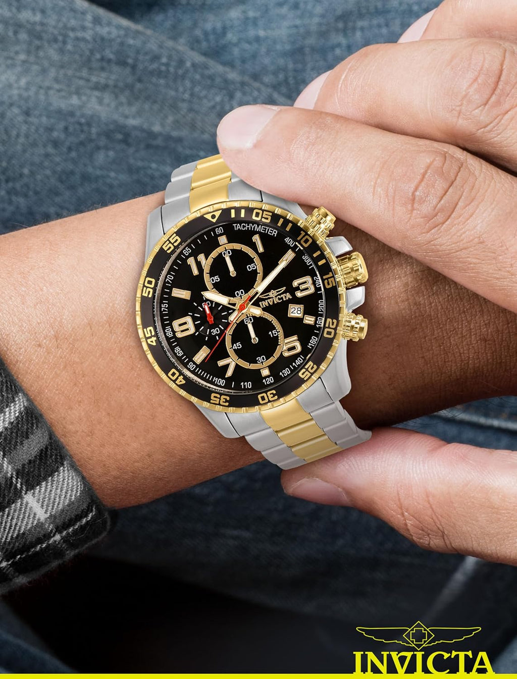 Men'S Specialty Chronograph Textured Dial Stainless Steel Watch