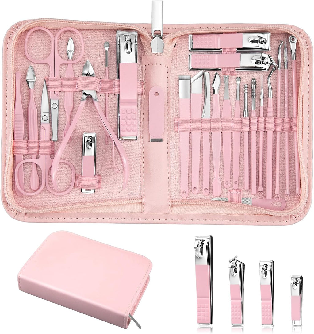 Manicure Set Professional Nail Clipper Kit-26 Pieces Stainless Steel Manicure Kit,Nail Care Tools with Luxurious Travel Case (Brown)
