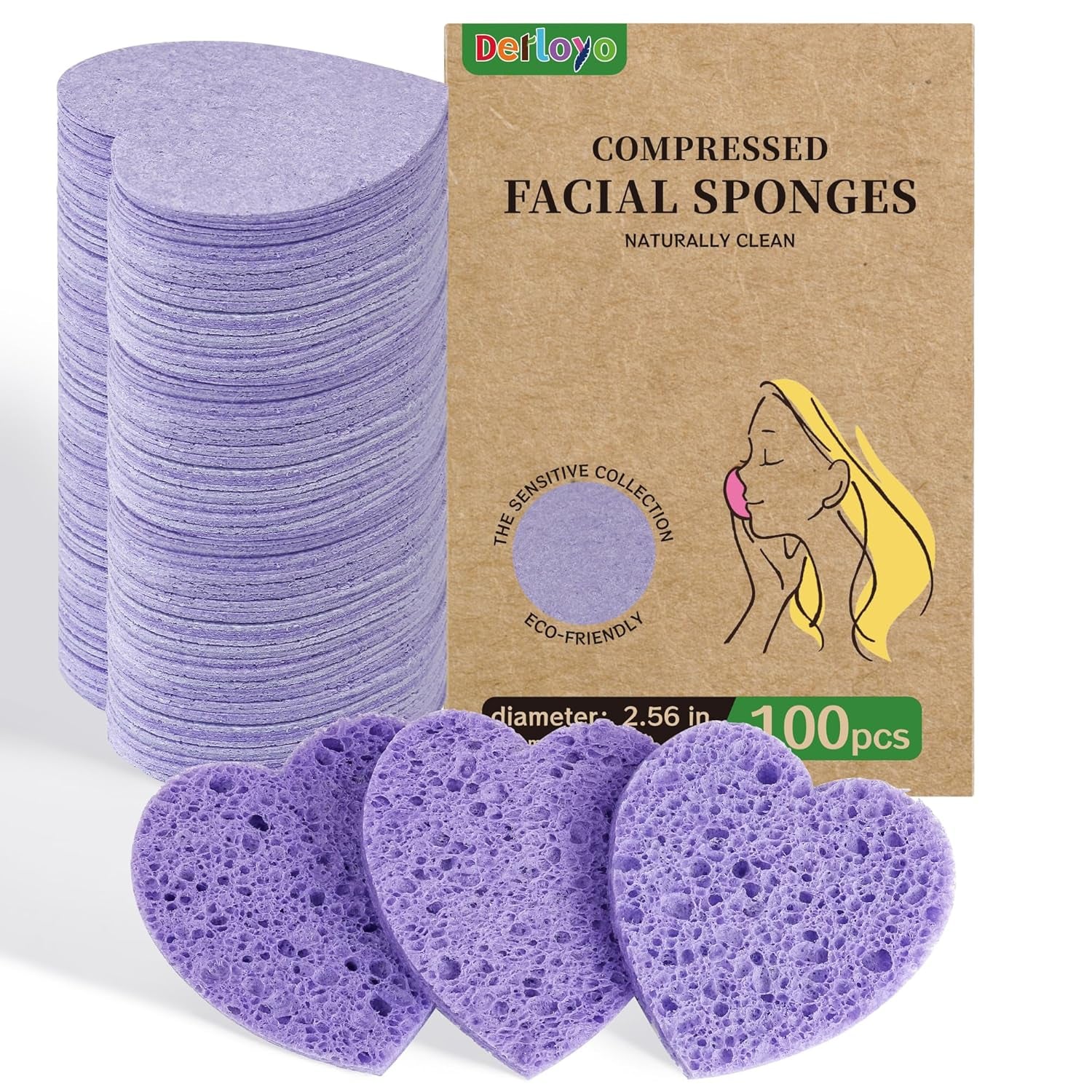 100-Count Compressed Facial Sponges, Natural Cellulose Face Sponges for Cleansing, Exfoliating, Washing Face, Makeup Removal, and Spa Use - Travel Skincare Essentials for Women