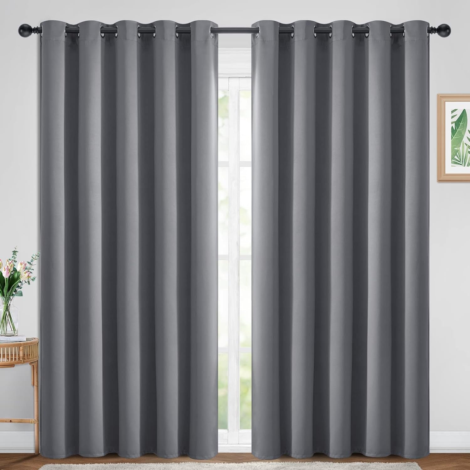 Room Darkening Gray Blackout Curtains 84 Inch Long Light Blocking Thermal Insulated Window Treatment Grommet Drapes for Bedroom Living Room, 52W X 84L, Grey Curtains, 2 Panels