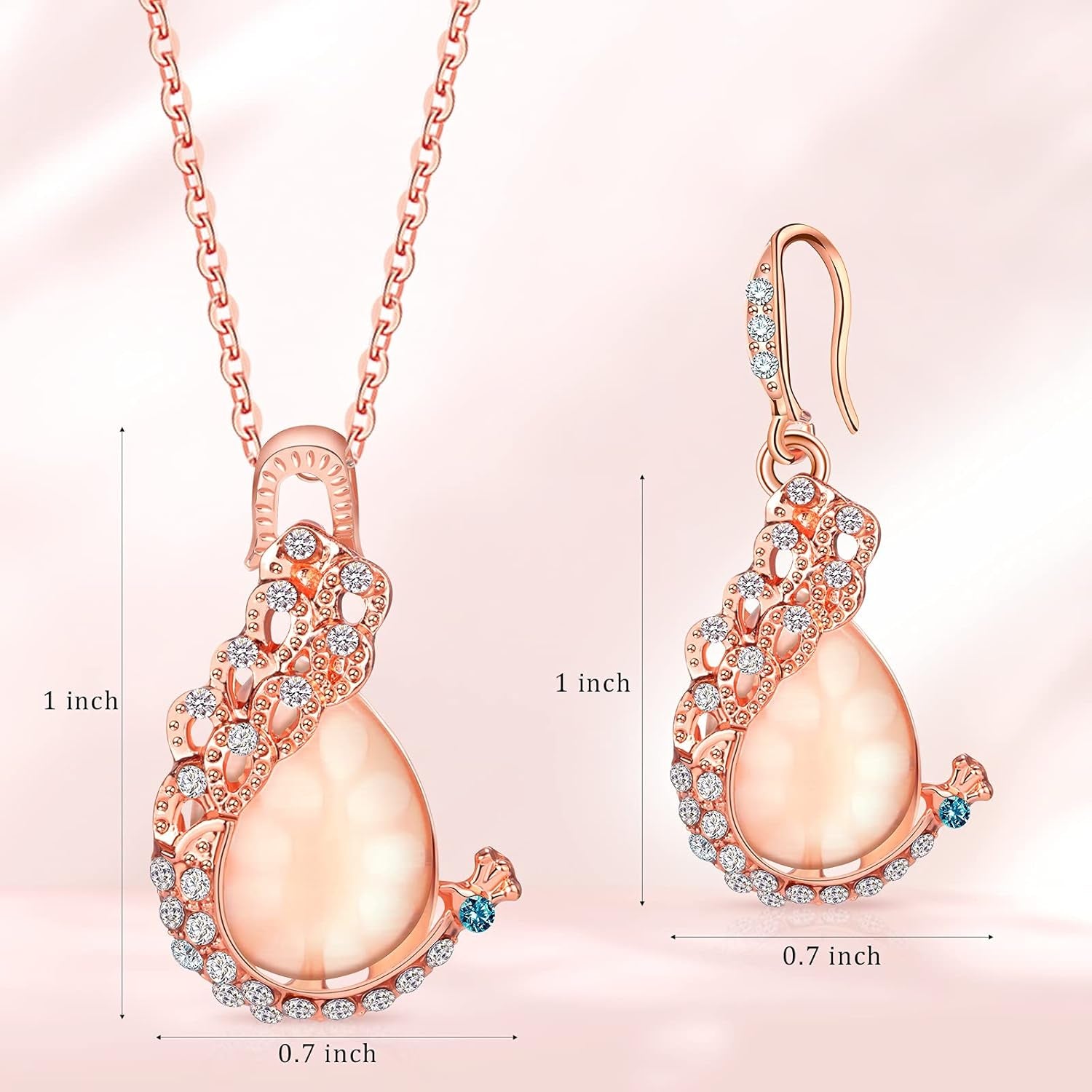 4 Set Peacock Jewelry Sets for Women Crystal Necklace Earrings Rhinestone Waterdrop Pendant Heart Charm Hook Earrings Indian Jewelry Set for Mother'S Gift Valentine'S Gifts Lover Ladies