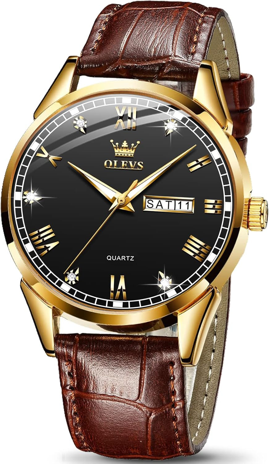 Amazon Watches,Brown Leather Watch for Men,Men Day Date Watch,Men'S Luminous Watch,Dress Watch for Men,Rose Gold Watch for Men,Men'S Fashion Quartz Watch,Waterproof Brown Man Watches