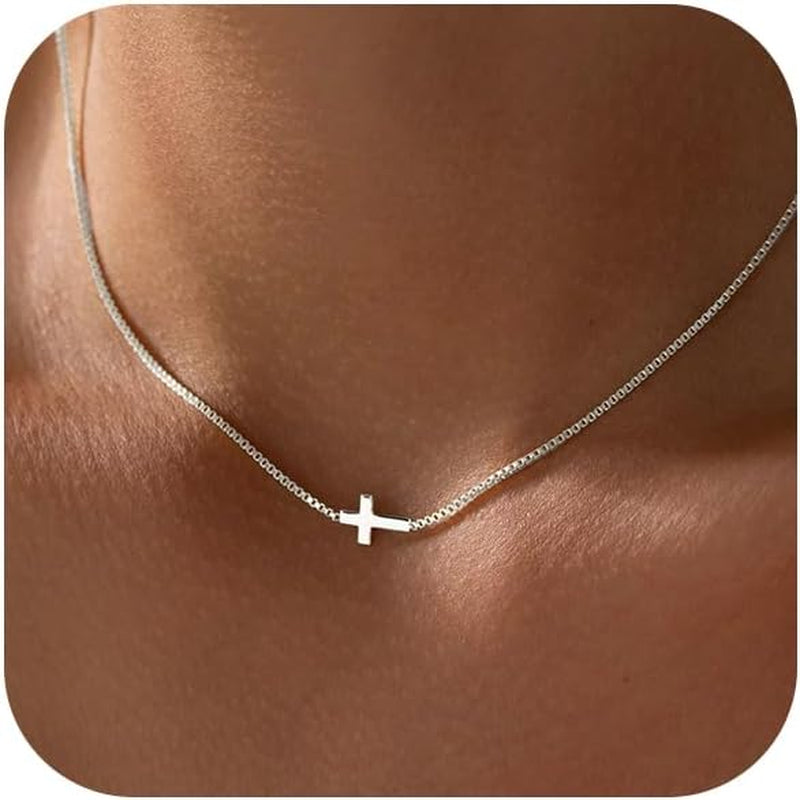 Cross Necklace for Women 14K Gold Silver Plated Dainty Small Cross Pendant Choker Simple Trendy Cute Cross Charm Chain Necklace Easter Basket Stuffers Baptism Religious Faith Jewelry Gift