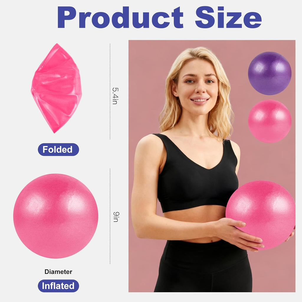 Pilates Ball 2P, 9 Inch Workout Ball for Women Men Kid Toddler, Small Exercise Ball with Pump for Physical Therapy, Stability, Stretching, Barre, Yoga, Core(Pink & Purple)