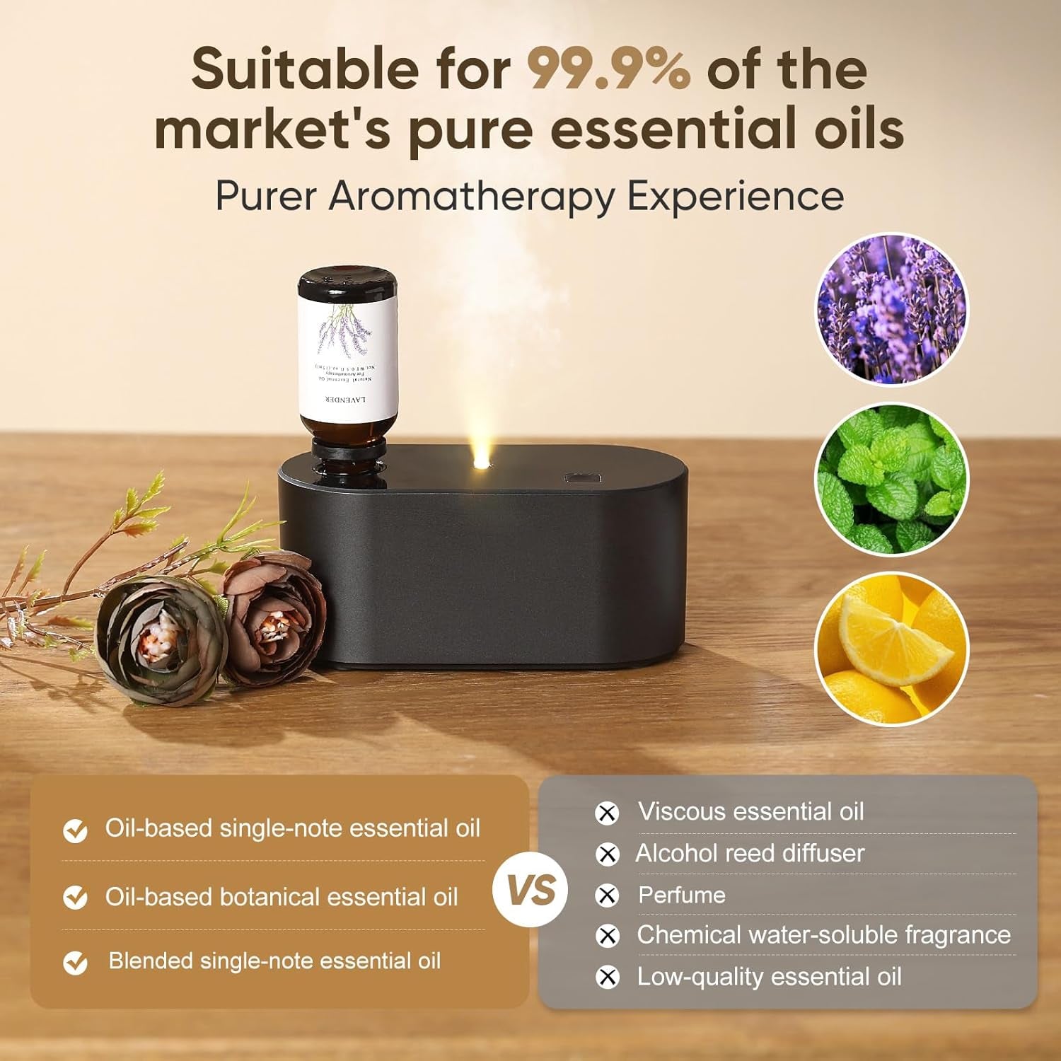 Waterless Diffuser for Home Essential Oil Diffuser, Aromatherapy Diffuser, Portable Scent Diffusers, 3 Mist Modes, Cycle Start for Bedroom, Office Studio 350-700 Sq. Ft Black