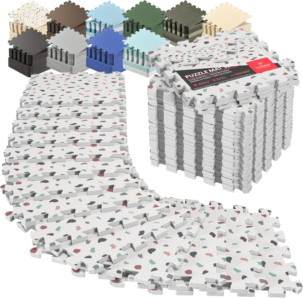Gym Mats Set - 18 Pcs EVA Interlocking Foam Floor Tiles (12.6"X12.6"X0.4") 18Sqft Protective Gym Flooring Sports Home Workout Exercise Mats Puzzle Garage Fitness Play-Room Pool Treadmill Bike