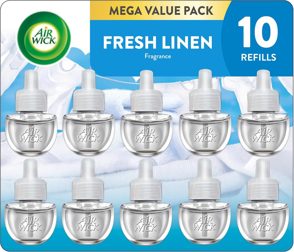 Plug in Scented Oil Refill, 10Ct, Fresh Linen, Air Freshener, Essential Oils, Eco Friendly Pack