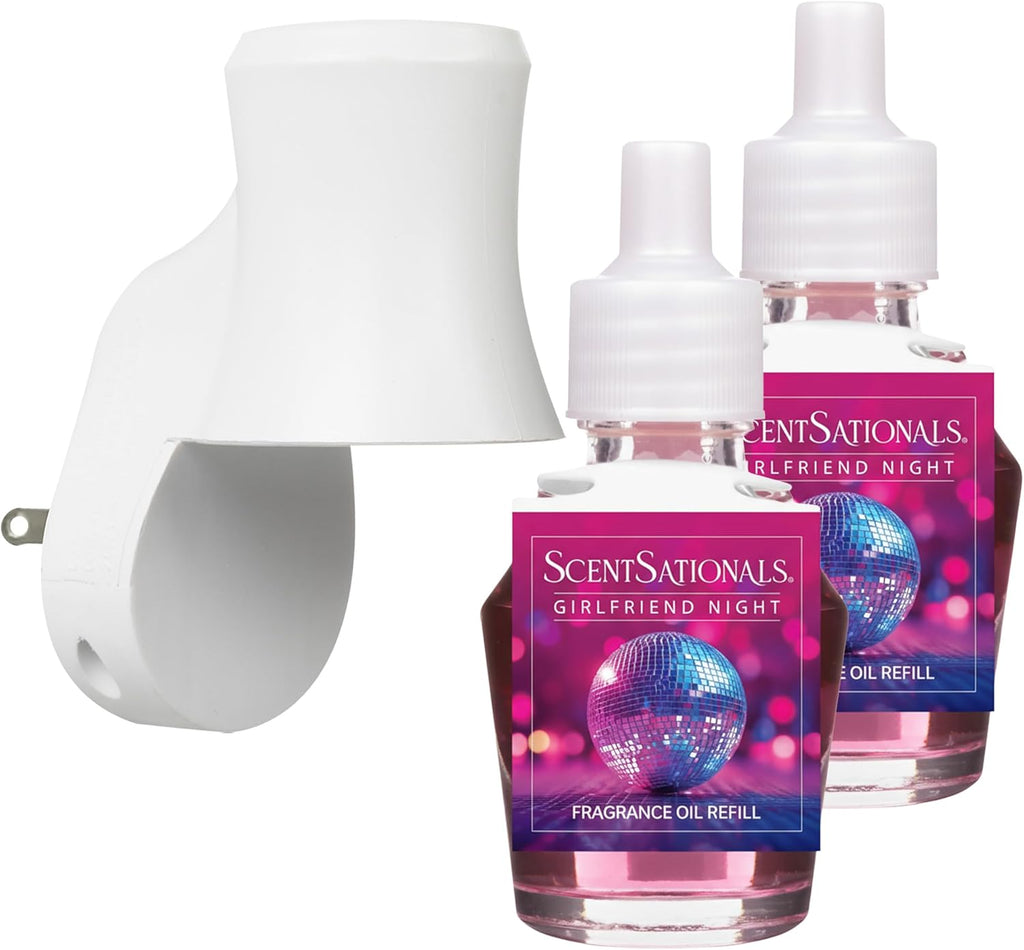 Plug in Air Freshener Starter Set – Swivel Plug Fragrance Oil Diffusers & 2 Long Lasting Scent Refills - Girlfriend Night Scent