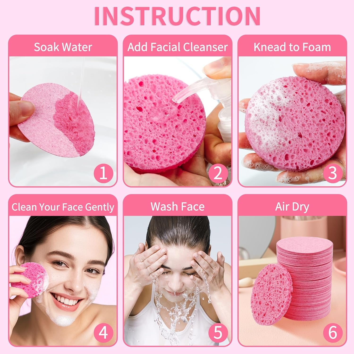 100-Count Compressed Facial Sponges, Natural Cellulose Face Sponges for Cleansing, Exfoliating, Washing Face, Makeup Removal, and Spa Use - Travel Skincare Essentials for Women