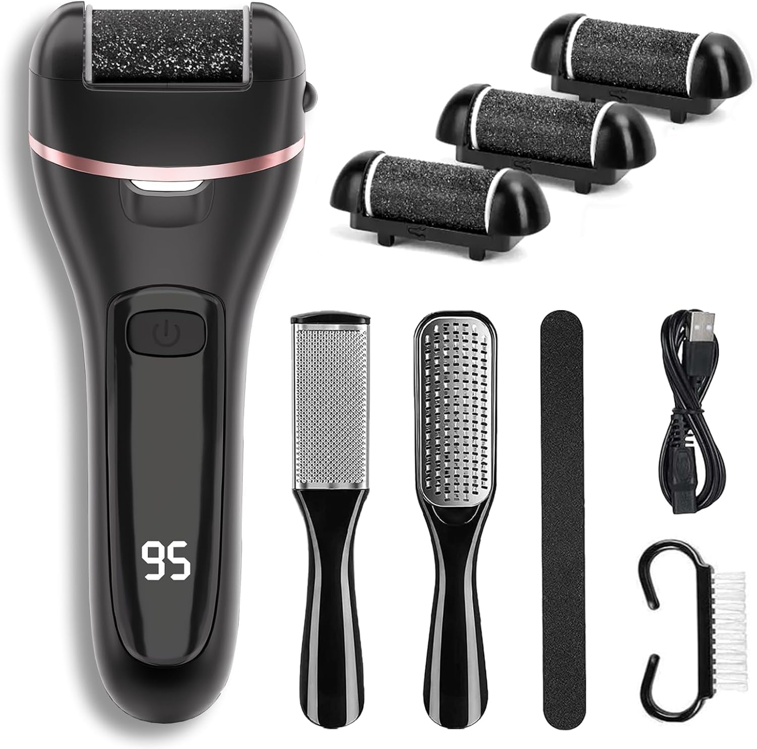 Electric Callus Remover for Feet with Rechargeable Waterproof 17 in 1 Professional Pedicure Kit with 3 Roller Heads 2 Speed,Foot File, Foot Care Tools Perfect for Dead Hard Cracked Dry Skin