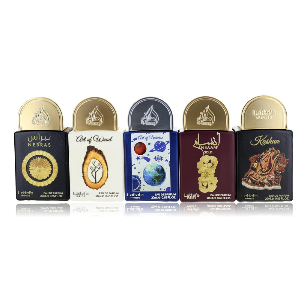 Lattafa Pride Collection No.3 by Lattafa, 5 Piece Miniature Set for Unisex Lattafa Pride Collection No.3 by Lattafa, 5 Piece Set for Unisex